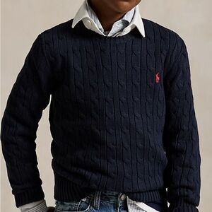 Ralph Lauren Navy Blue Cable Knit Cotton Sweater